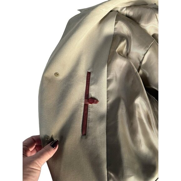 Vintage Sanyo New York Men’s Sz L Khaki Trench Coat Long Over Coat Made in Japan - Picture 12 of 15